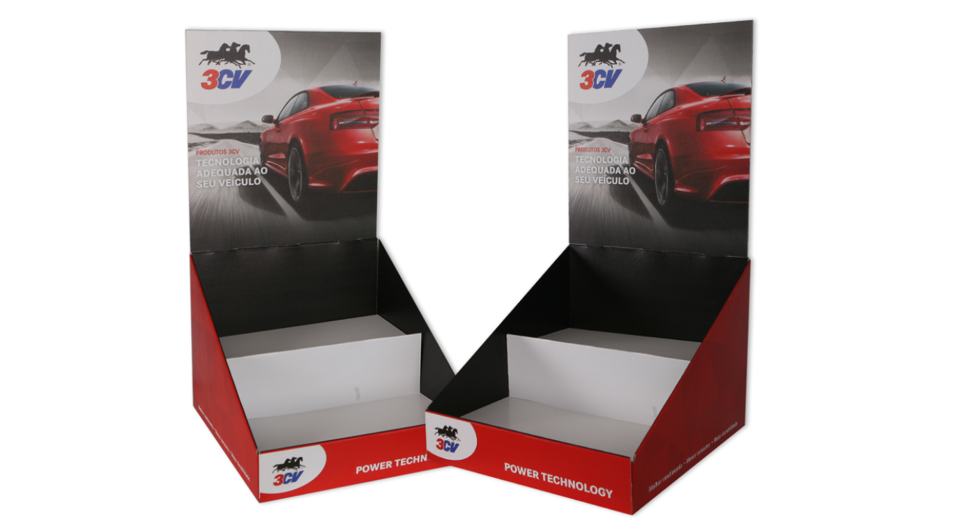 EXPOSITOR DE BALCÃO COM 2 NÍVEIS E CARTELA AMOVÍVEL - 3CV