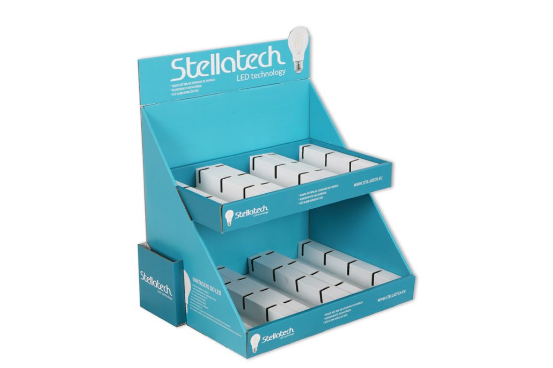 EXPOSITOR DE BALCÃO EM CARTÃO CANELADO -STELLATECH