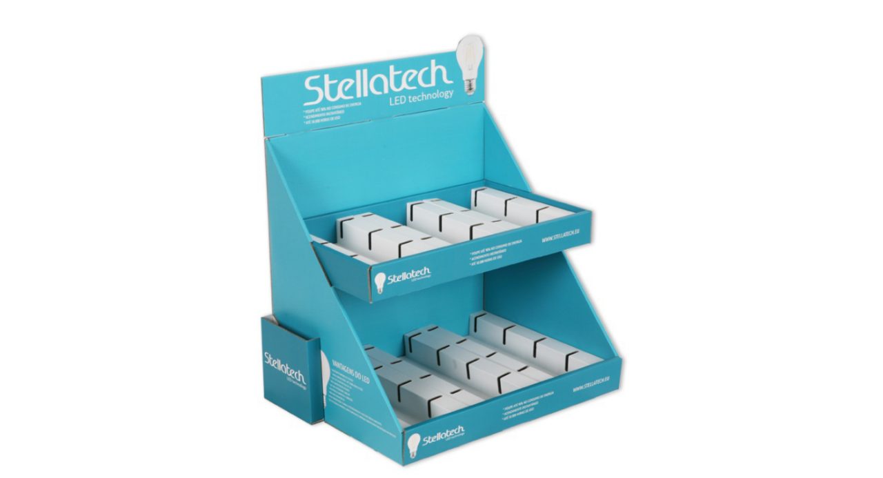 EXPOSITOR DE BALCÃO EM CARTÃO CANELADO -STELLATECH