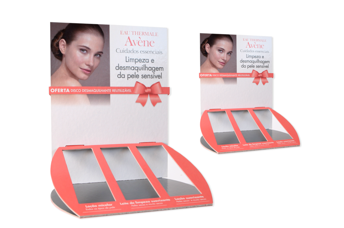 EXPOSITOR DE BALCÃO EM CARTÃO PARA 3 PRODUTOS - AVÈNE